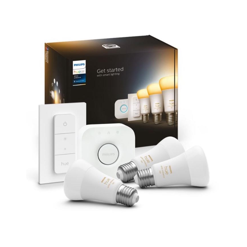 Basissæt Philips Hue White Ambiance 3xE27/8W 2200-6500K + tilslutningsenhed og fjernbetjening