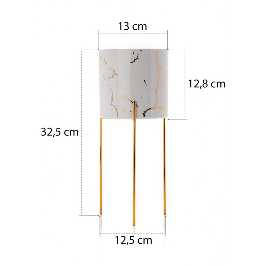 Blomsterstativ NILA 32,5x13 cm hvid/guldfarvet