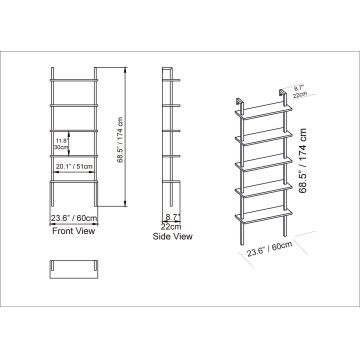 Bogreol PIANTE 174x60 cm guldfarvet/hvid