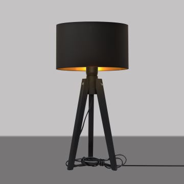 Bordlampe ALBA 1xE27/60W/230V sort/guldfarvet/fyrretræ