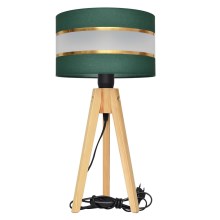 Bordlampe HELEN 1xE27/60W/230V grøn/guldfarvet/fyrretræ