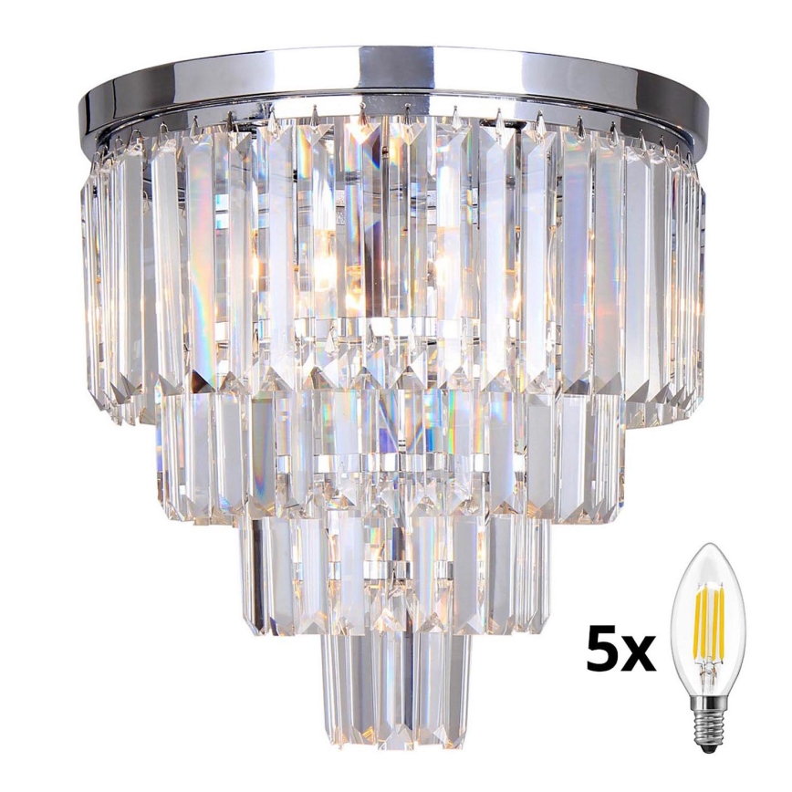 Brilagi - LED Loftlampe i krystal MOZART 5xE14/40W/230V skinnende krom