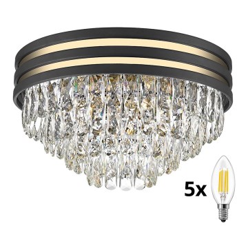 Brilagi - LED Loftlampe i krystal VELURE 5xE14/40W/230V sort