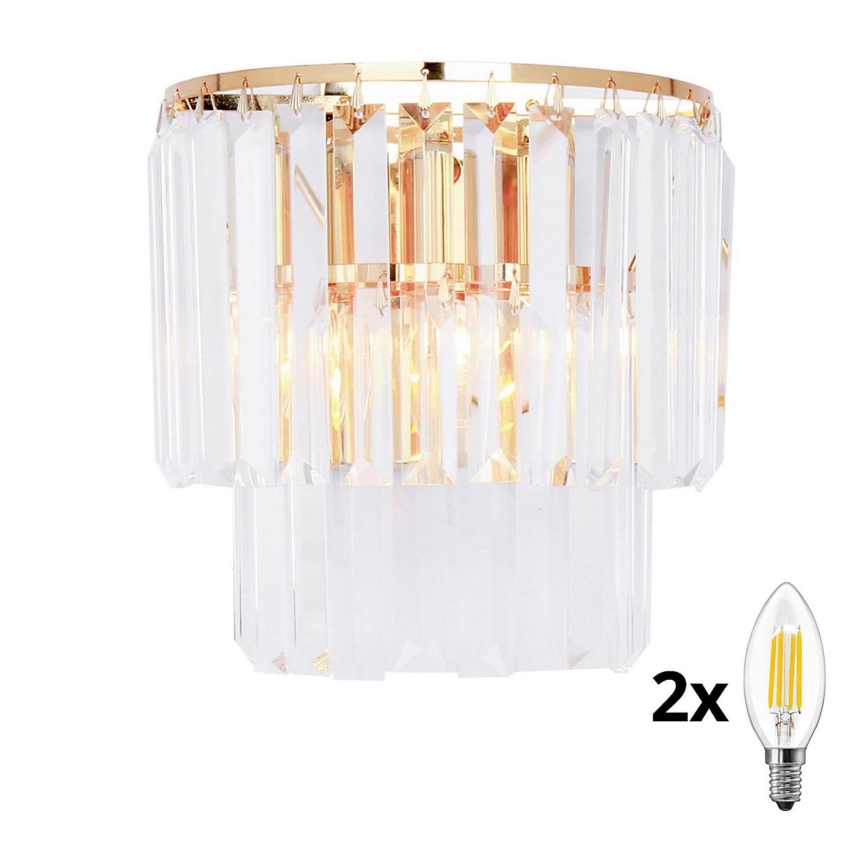 Brilagi - LED Væglampe i krystal MOZART 2xE14/40W/230V guldfarvet