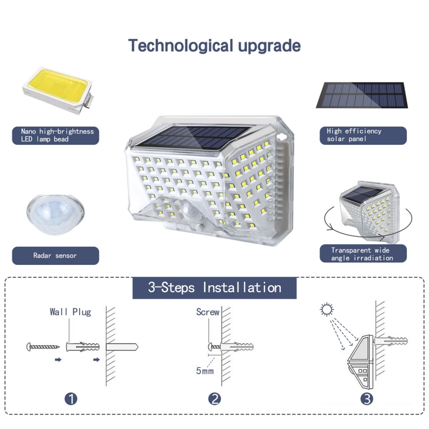 Brilagi - Soldrevet LED væglampe med sensor WALLIE LED/4W/5,5V 6500K IP64 sølvfarvet