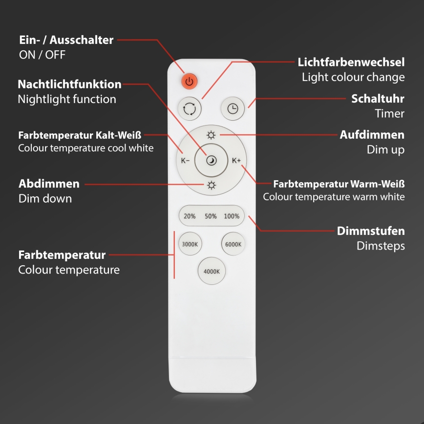 Briloner 3704-014-LED loftlampe dæmpbar RUNA LED/22W/230V 2700-6500K sølvfarvet + fjernbetjening