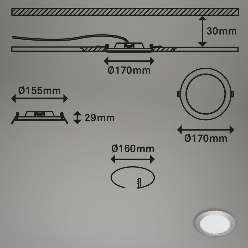 Briloner 7286-016 - LED indbygningslampe til badeværelse LED/12W/230V IP44