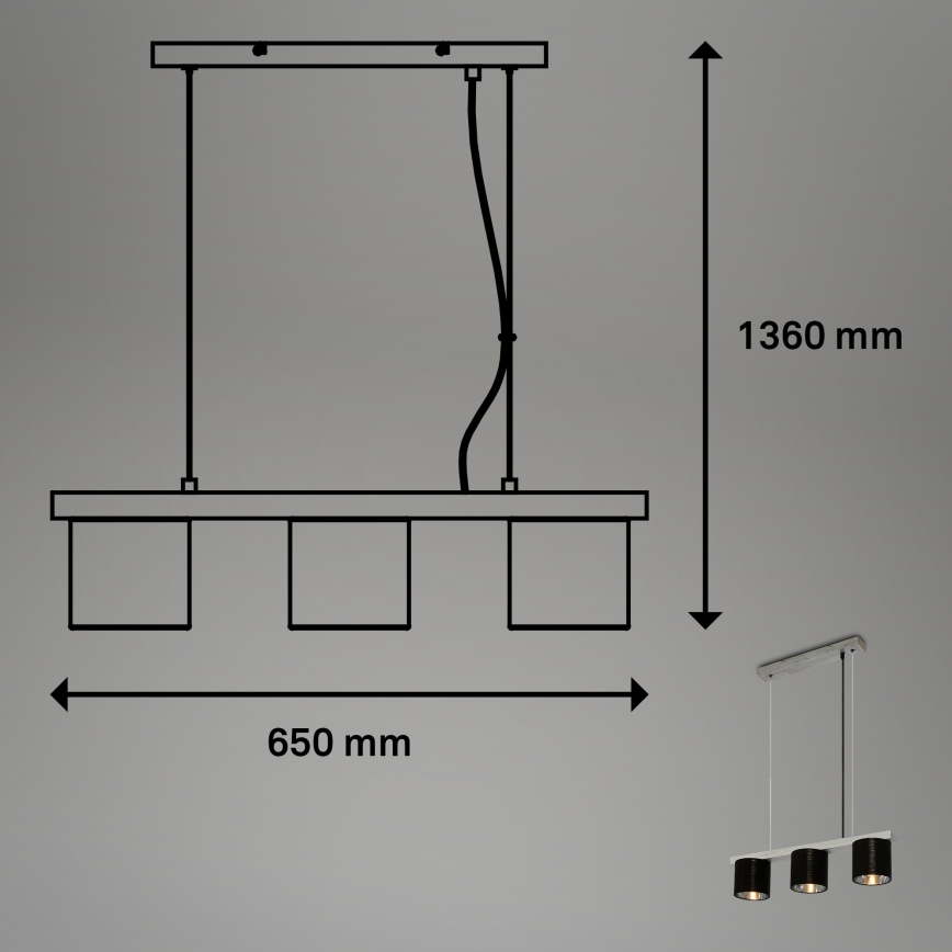 Briloner - Pendel LURI 3xE14/25W/230V gummitræ