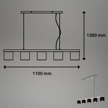 Briloner - Pendel LURI 5xE14/25W/230V gummitræ