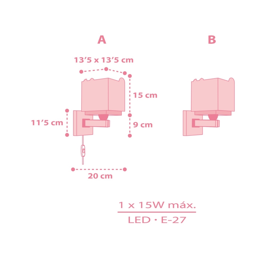 Dalber 63119S - Væglampe til børn JUNGLE 1xE27/15W/230V pink