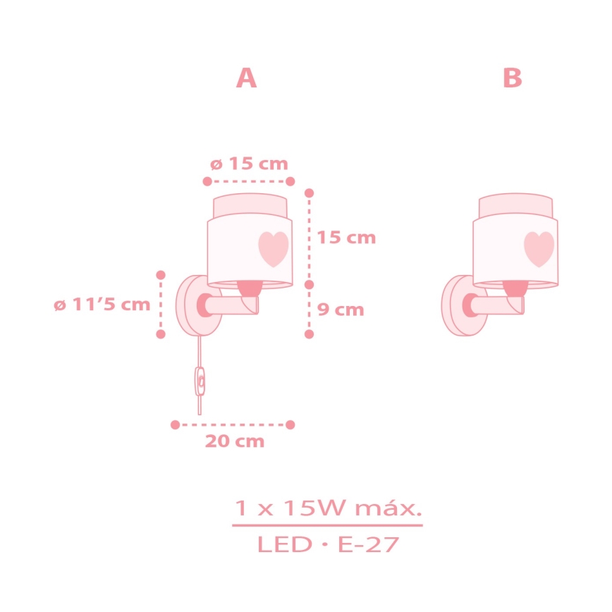 Dalber 76019S - Væglampe til børn BABY DREAMS 1xE27/15W/230V lyserød