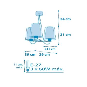 Dalber 81197T - Lysekrone for børn LIGHT FEELING 3xE27/60W/230V