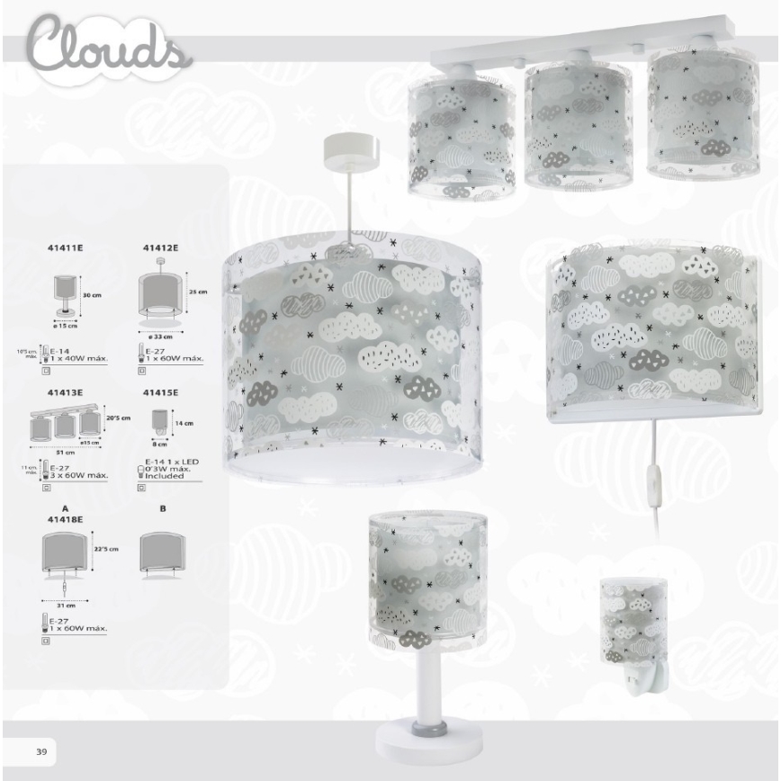 Dalber D-41413E - Loftslampe for børn CLOUDS 3xE27/60W/230V