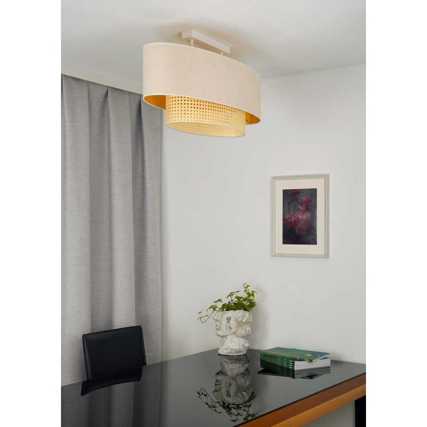 Duolla - Loftlampe DOUBLE OVAL RATTAN 2xE27/15W/230V cremefarvet/Rattan