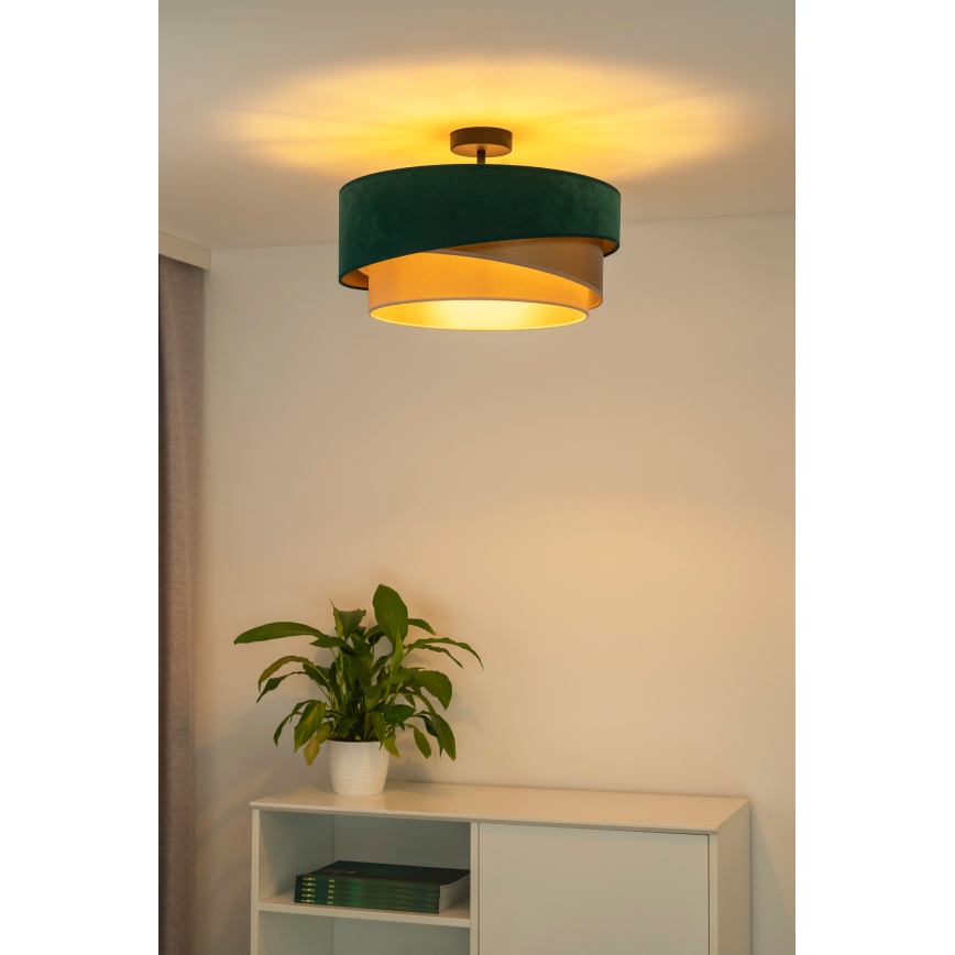 Duolla - Loftlampe KOBO 1xE27/15W/230V diameter 45 cm grøn/guldfarvet/cremefarvet