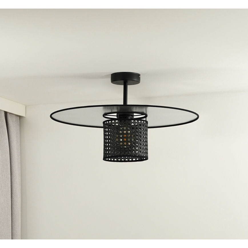 Duolla - Loftlampe TOKYO RATTAN 1xE27/15W/230V sort/sølvfarvet