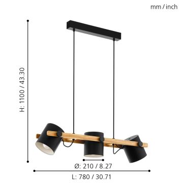 Eglo - Pendel 3xE27/60W/230V - FSC certificeret