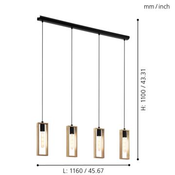 Eglo - Pendel 4xE27/60W/230V - FSC certificeret