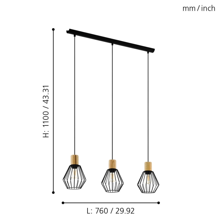 Eglo - Pendel 3xE27/60W/230V - FSC certificeret