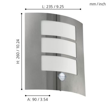 Eglo - Udendørs væglampe med sensor 1xE27/15W/230V IP44