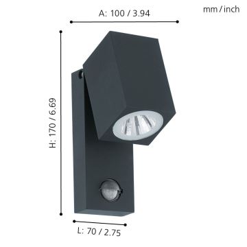 Eglo - Udendørs LED væglampe med sensor LED/5W/230V IP44