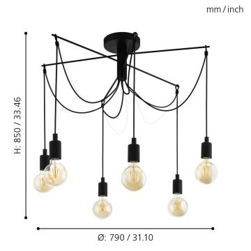 Eglo - Lysekrone i en snor 6xE27/60W/230V