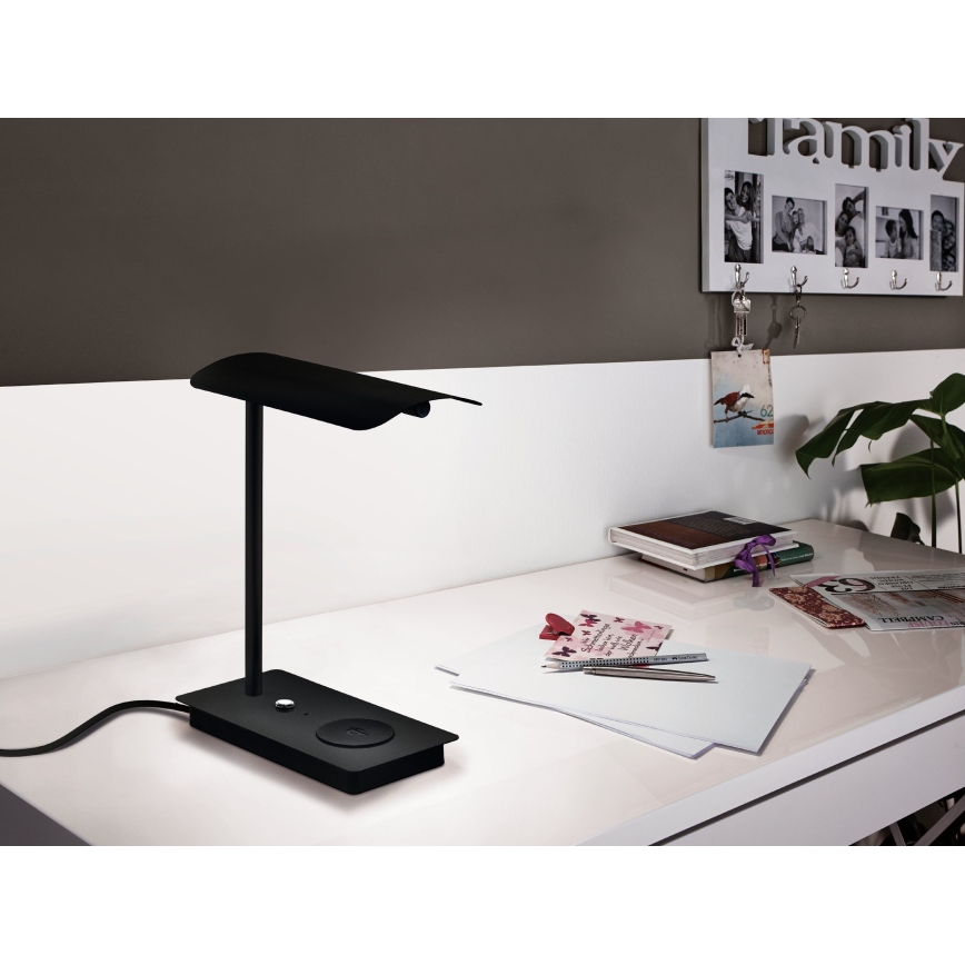 Eglo - LED bordlampe m. touch-funktion + trådløs opladning dæmpbar LED/5,8W/230V sort