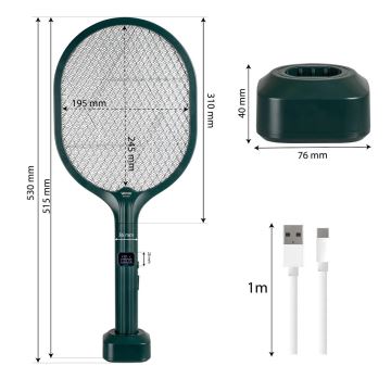 Elektrisk LED insektfælde 2-i-1 med LCD-display 1200 mAh/5V grøn