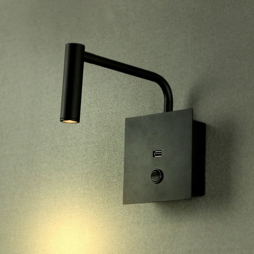 Fleksibel LED væglampe m. USB-port LED/3W/230V