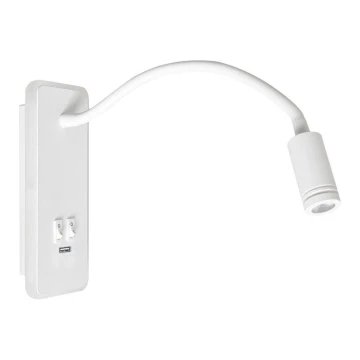 Fleksibel LED væglampe med USB BASE 1xLED/8W+1xLED/2W/230V hvid