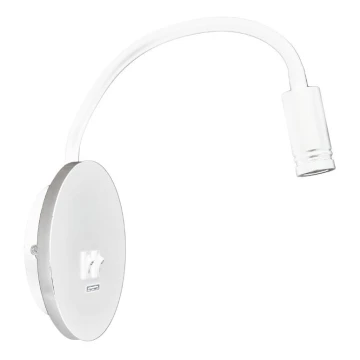 Fleksibel LED væglampe med USB BASE 1xLED/8W+1xLED/2W/230V hvid/sølvfarvet