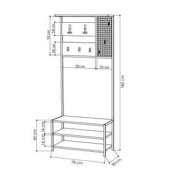 Garderobe til entré NOMAD 182x78 cm hvid/sort