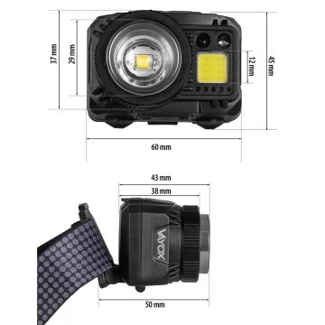 LED Dæmpbar rechargeable headlamp med sensor og rødt lys LED/6W/5V/3xAAA IP44 500 lm 11,5 timer 1200 mAh