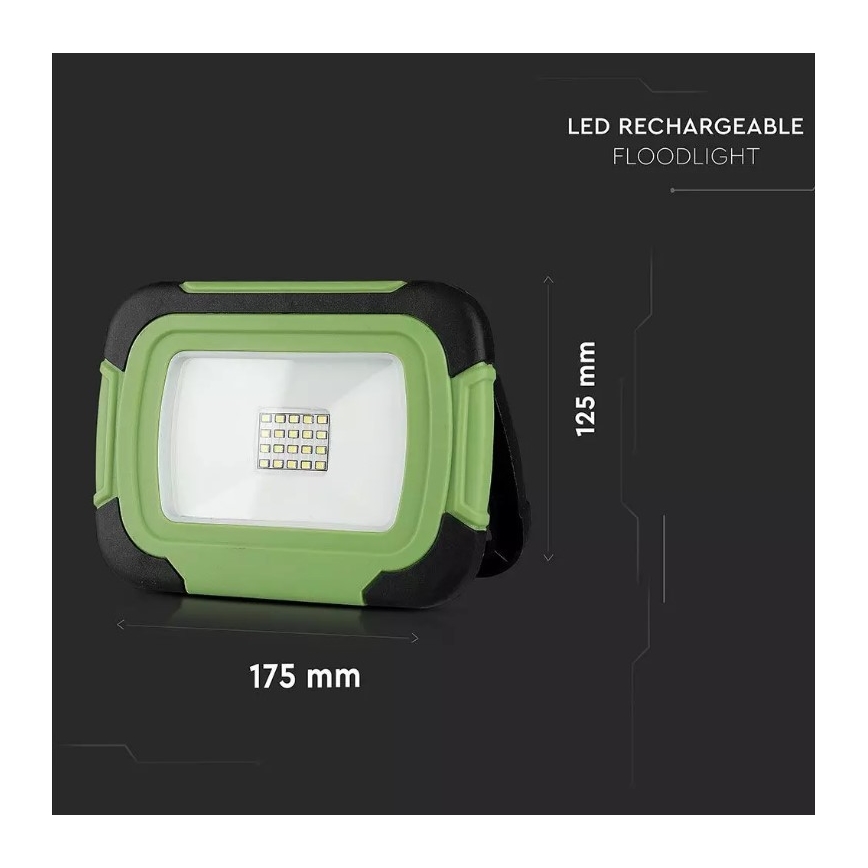 Genopladelig LED projektør SAMSUNG CHIP LED/10W/3,7V IP44 6400K grøn