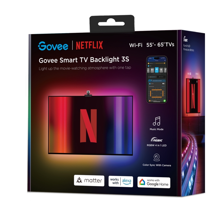 Govee - Baggrundslys 3S Netflix TV 55-65" SMART LED baggrundslys RGBICW Wi-Fi + fjernbetjening