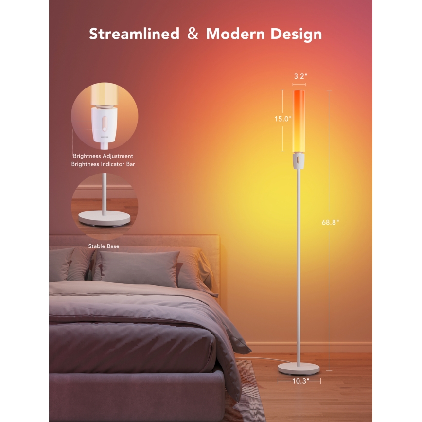 Govee - LED gulvlampe dæmpbar CYLINDER SMART RGBICWW 2200-6500K