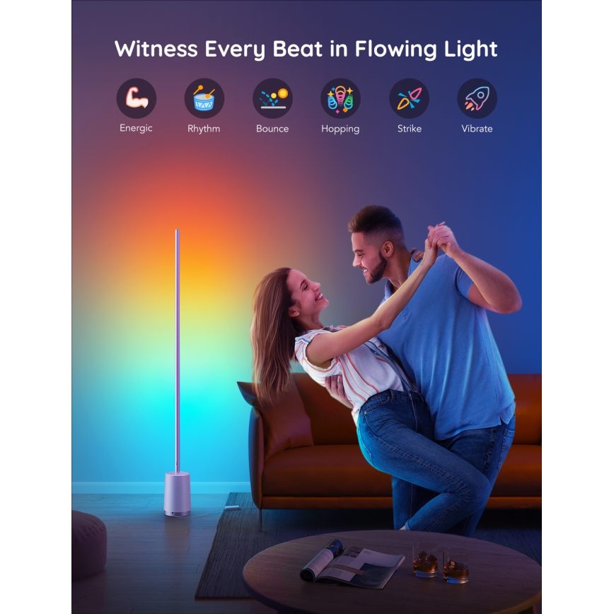 Govee - LED gulvlampe dæmpbar Lyra Smart RGBICWW 2200-6500K Wi-Fi + fjernbetjening
