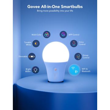 Govee - LED lyspære m. RGBWW-farver Smart E27/12W/230V 2700-6500K Wi-Fi