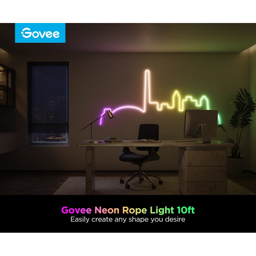 Govee - Neon 2 MATTER bøjelig LED lysbånd 3m RGBIC Wi-Fi IP67