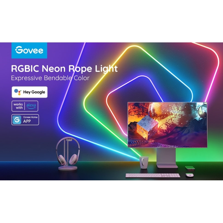 Govee - Neon SMART bøjelig LED lysbånd RGBIC 2m Wi-Fi IP67