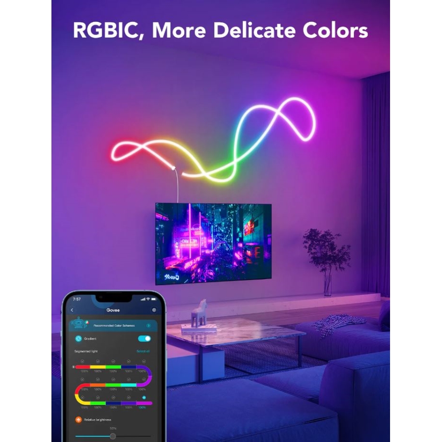 Govee - Neon SMART bøjelig LED strip- RGBIC - 3 m Wi-Fi IP67