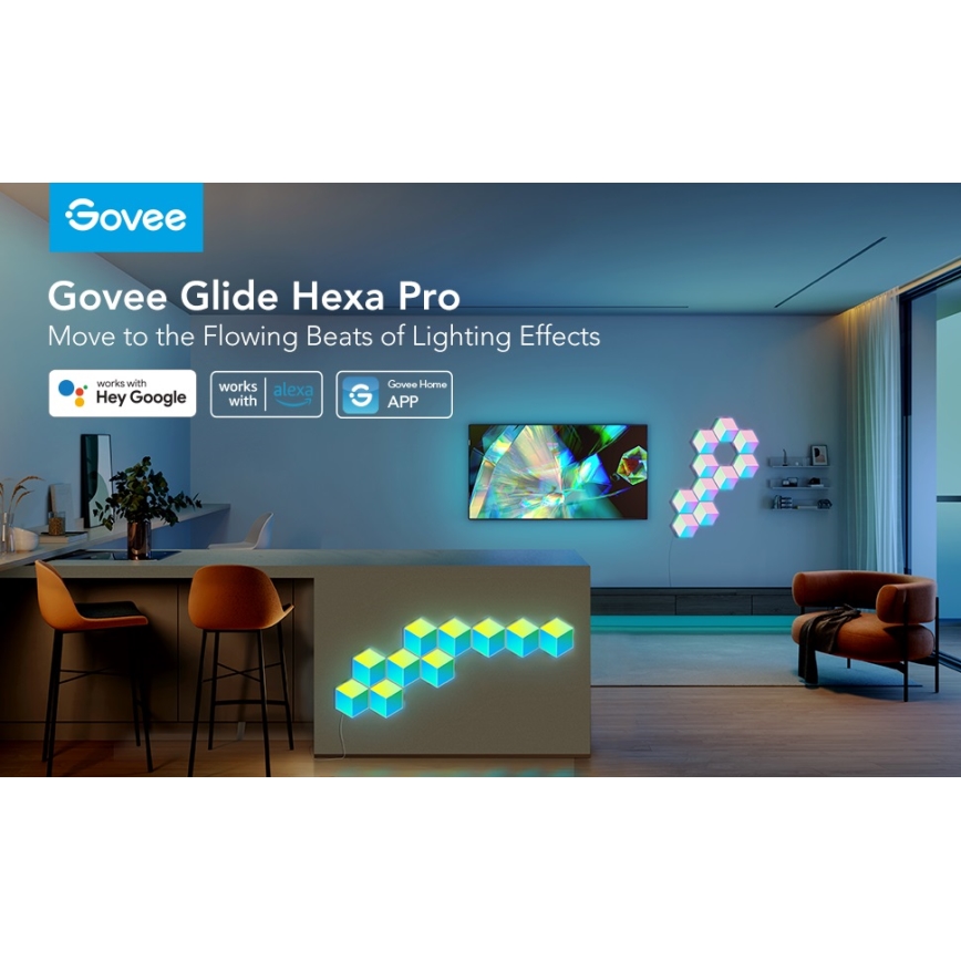 Govee - SÆT 10x LED lampe Glide Hexa Pro LED Smart RGBIC Wi-Fi