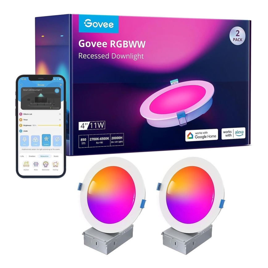 Govee - SÆT 2x LED RGBWW Indbygningslampe LED/11W/230V Smart 2700-6500K