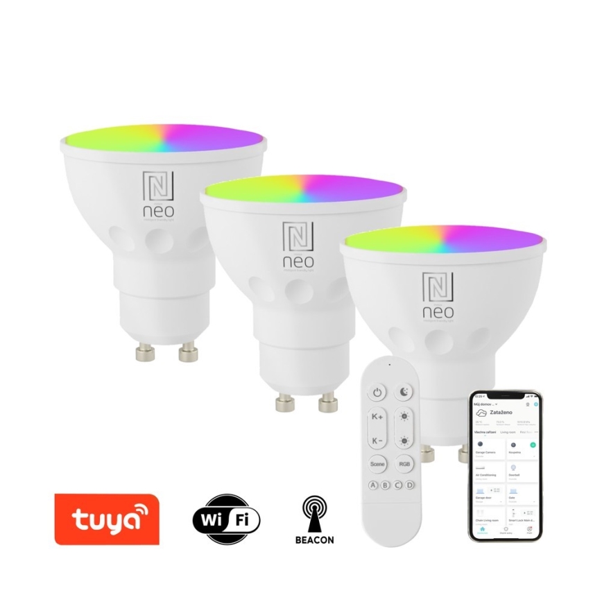 Immax NEO 07724CDO - SÆT 3x LED RGB+CCT Lyspære dæmpbar GU10/6W/230V 2700-6500K Wi-Fi Tuya + fjernbetjening