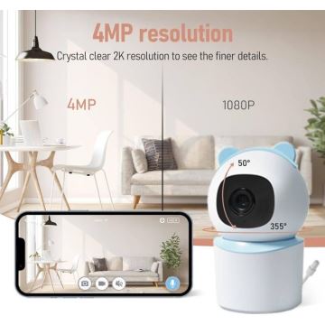 Immax NEO 07788L - Smart kamera med sensor 355° 50° P/T 4MP Wi-Fi Tuya blå