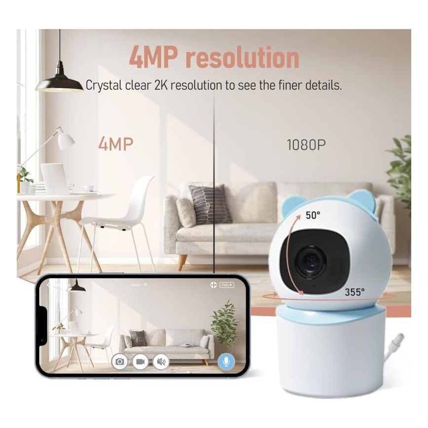 Immax NEO 07788L - Smart kamera med sensor 355° 50° P/T 4MP Wi-Fi Tuya blå