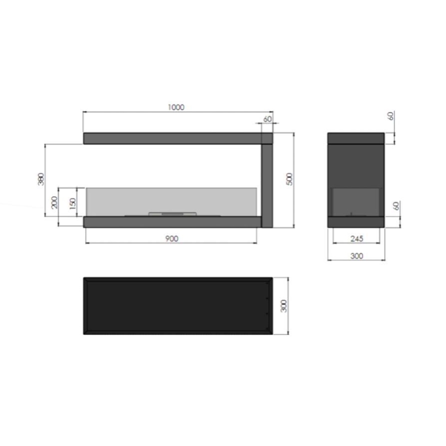 InFire - Biopejs til hjørne 100x50 cm 3kW bifacial