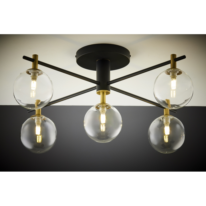 Jupiter 2035 - Loftlampe FIGARO 5xG9/10W/230V sort/guldfarvet/beige/transparent