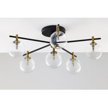 Jupiter 2036 - Loftlampe FIGARO 6xG9/10W/230V sort/guldfarvet/beige/transparent