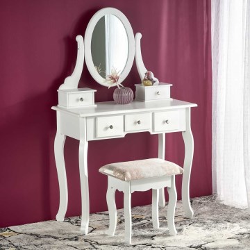 Kosmetikbord SARA 80x130 cm + stool 45x37 cm hvid